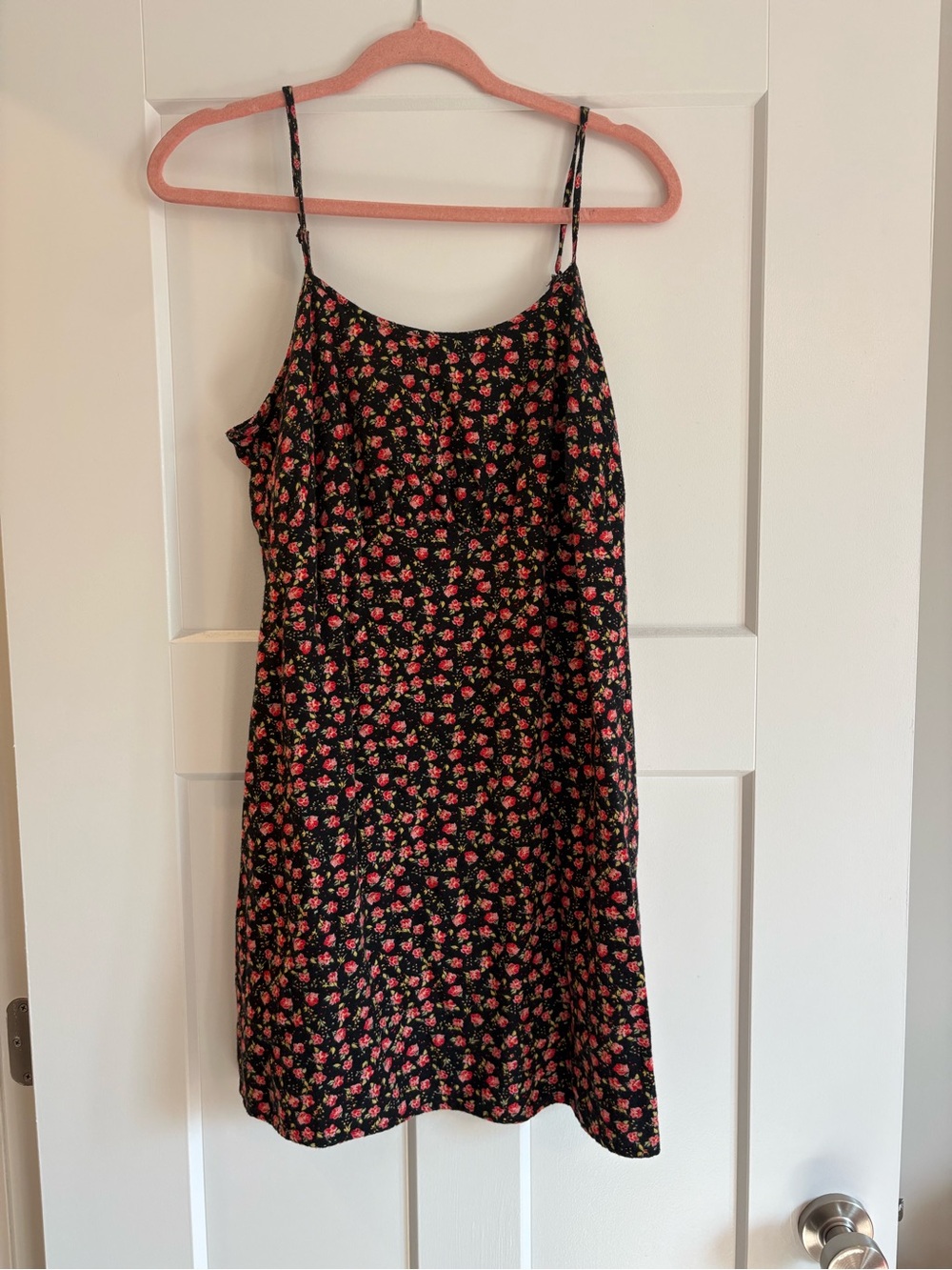 wild fable Black Mini Slip Dress with Pink Rose Print